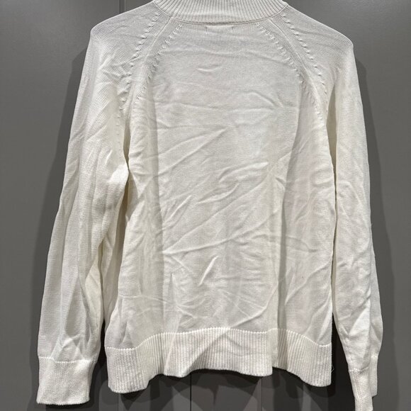 Quince Organic Cotton Mock Neck Sweater Womens L Gray Knit White - Picture 7 of 7